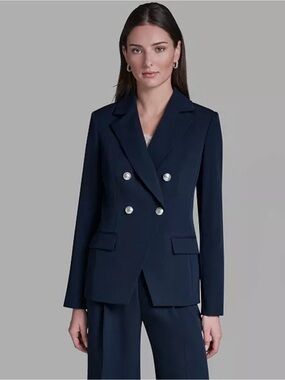 BCBG Double-Breasted Navy Blazer with Silver Buttons NWT